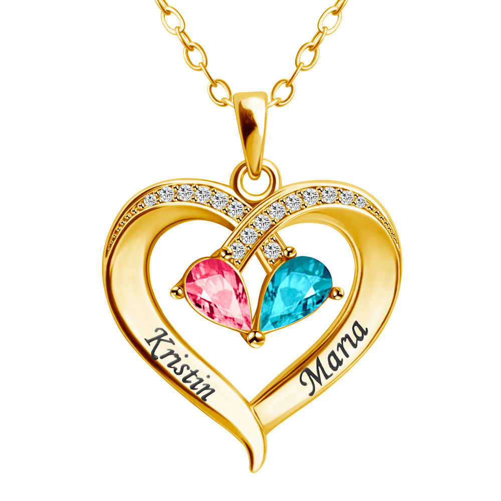 double-letter water drop couple necklace women's engraved name to send girlfriends peach heart pendant clavicle chain jewelry