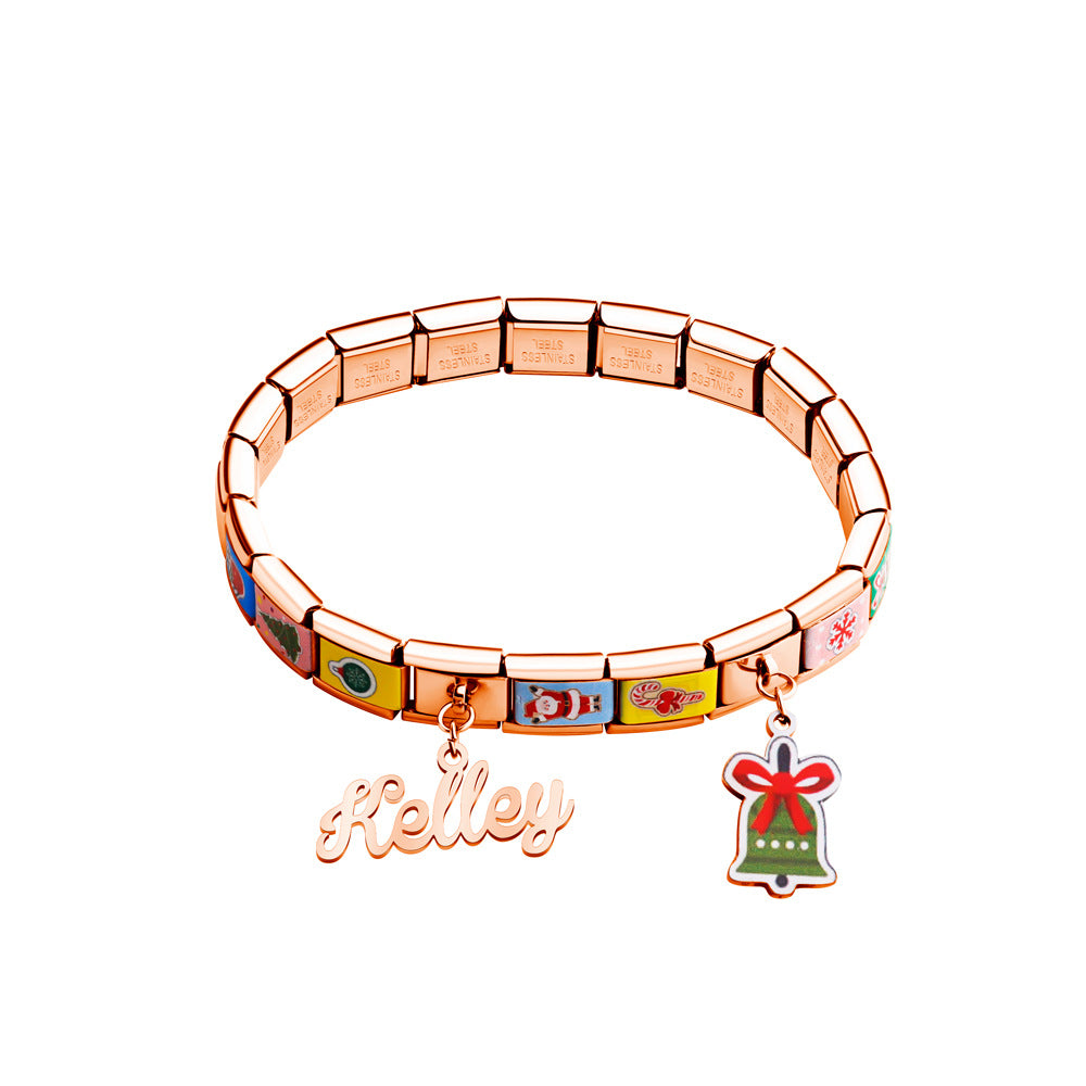 European and American new christmas gift color printing bracelet DIY engraved name bracelet stainless steel creative personality bracelet women