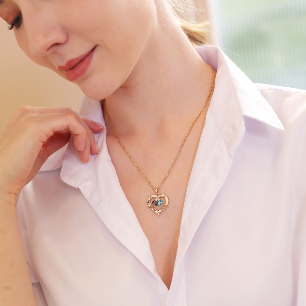 double-letter water drop couple necklace women's engraved name to send girlfriends peach heart pendant clavicle chain jewelry