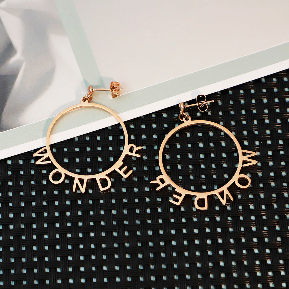 MOM  spot fashion versatile everyday letter hoop earrings niche design trend women's earrings