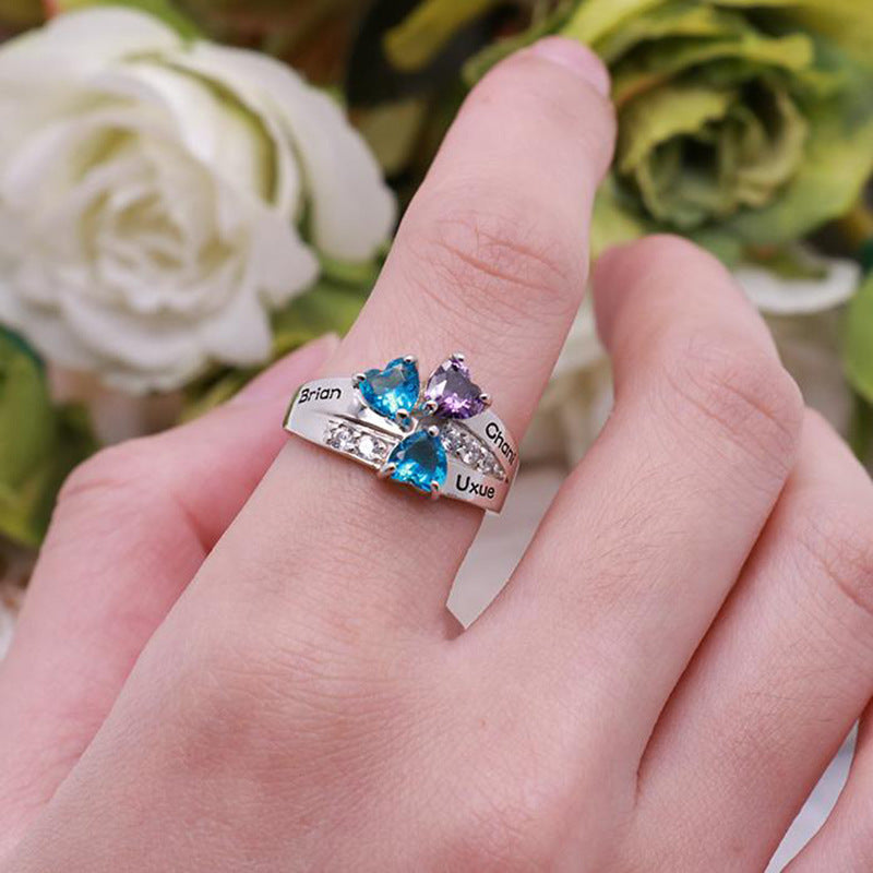 New Mother's Day Gift DIY Engraved Ring Hand Ornament Cross Border New Creative Fashion Micro Zircon Ring Woman