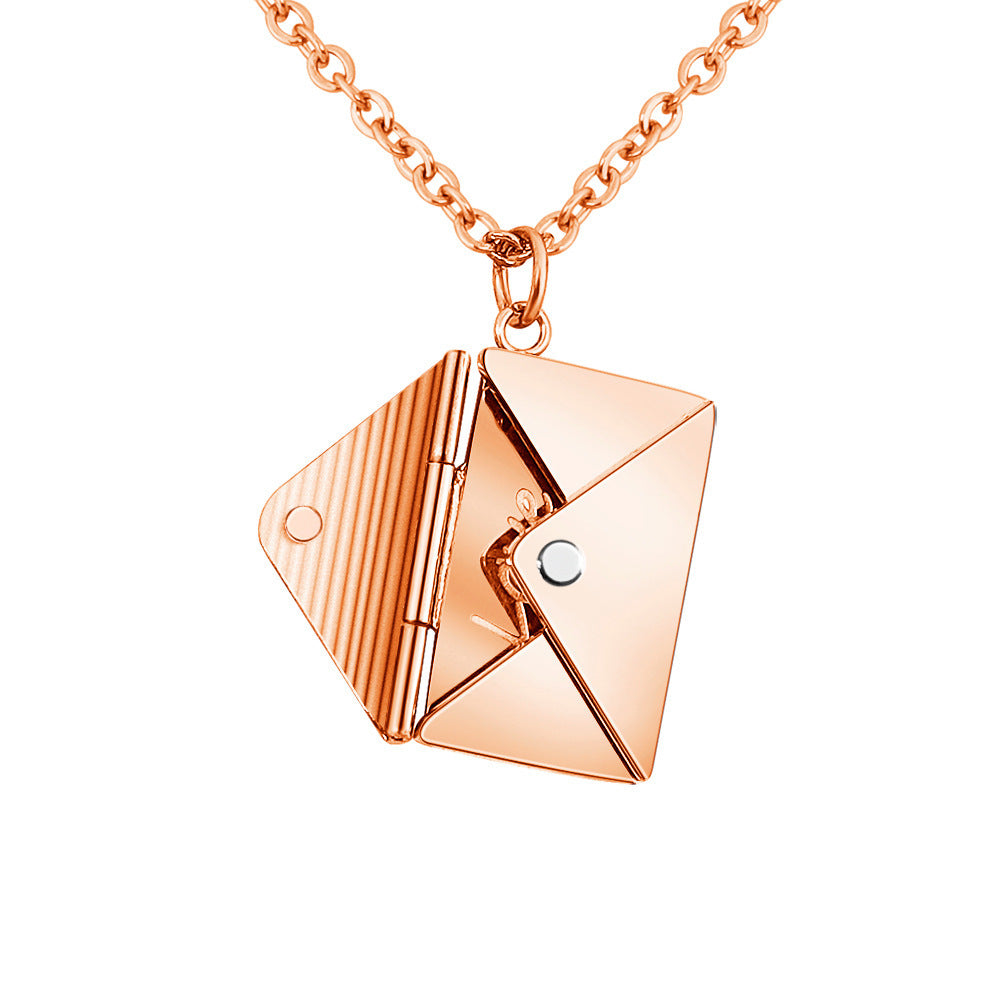 European and American valentine's day gift envelope necklace can be DIY lettering necklace women's fashion titanium silver clavicle chain pendant