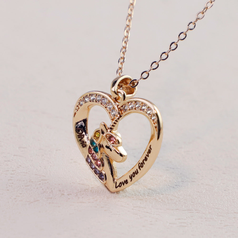 Mother's Day gifts, copper material necklaces, European and American fashion, personality, creative unicorn necklaces, female letter pendant jewelry