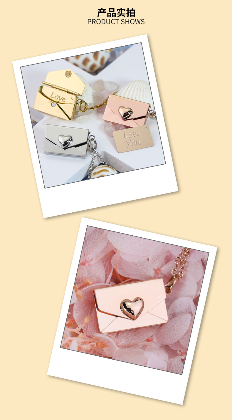 European and American DIY personality fashion versatile love envelope necklace silver engraving clavicle chain Valentine's Day gifts