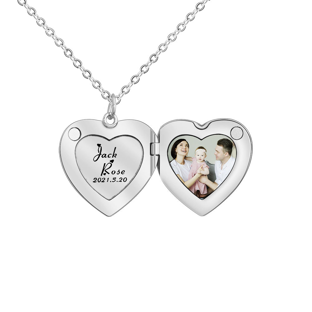 European and American  fashion simple love photo box necklace women's heart-shaped peach heart pendant clavicle chain