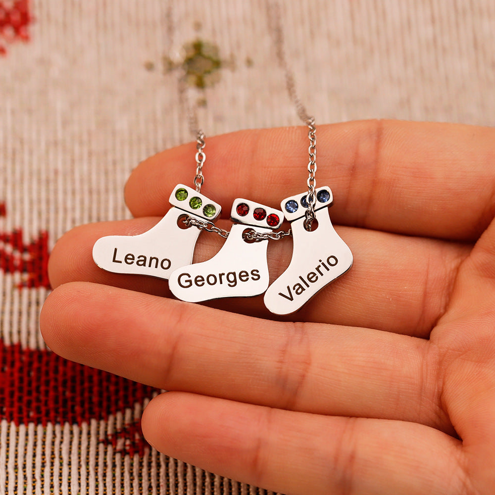 Christmas gift sock necklace fashion versatile silver  engraved name pendant creative personality gift clavicle chain