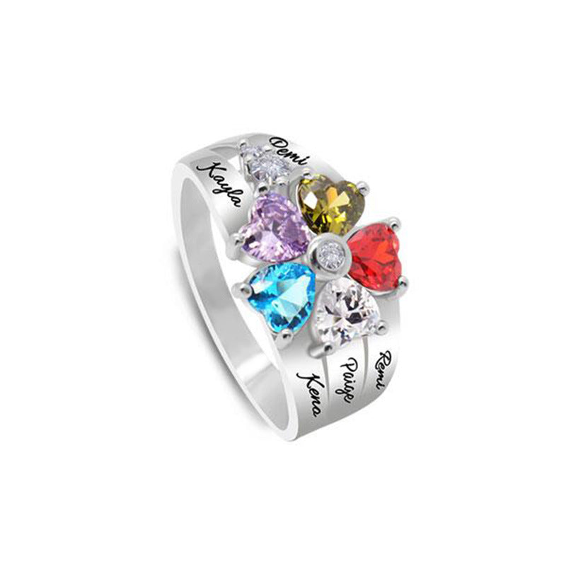 New Mother's Day Gift DIY Engraved Ring Hand Ornament Cross Border New Creative Fashion Micro Zircon Ring Woman