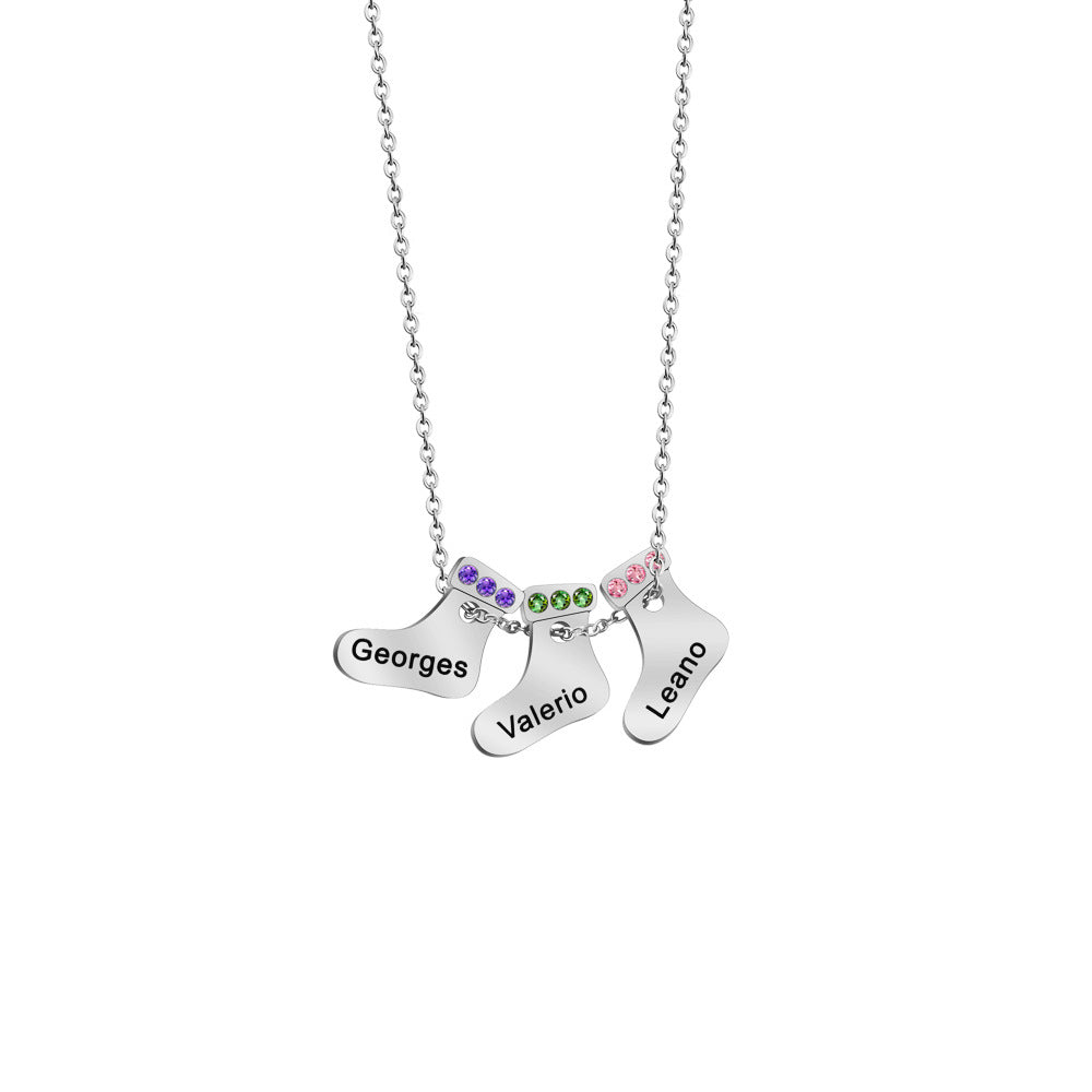 Christmas gift sock necklace fashion versatile silver  engraved name pendant creative personality gift clavicle chain