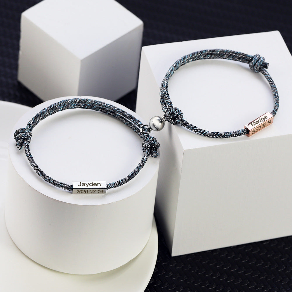 European and American  personality DIY engraved name weaving bracelet letter magnetic couple bracelet niche sense bracelet
