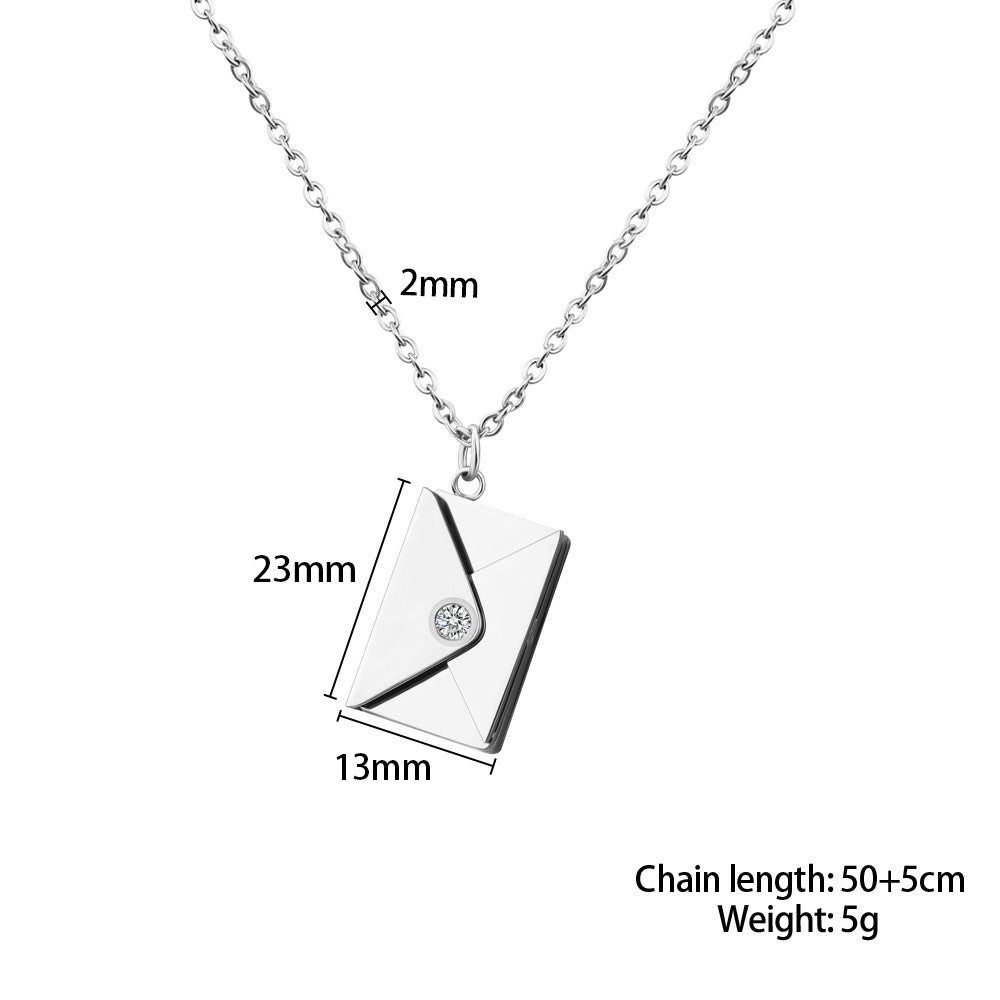 European and American valentine's day gift envelope necklace can be DIY lettering necklace women's fashion titanium silver clavicle chain pendant