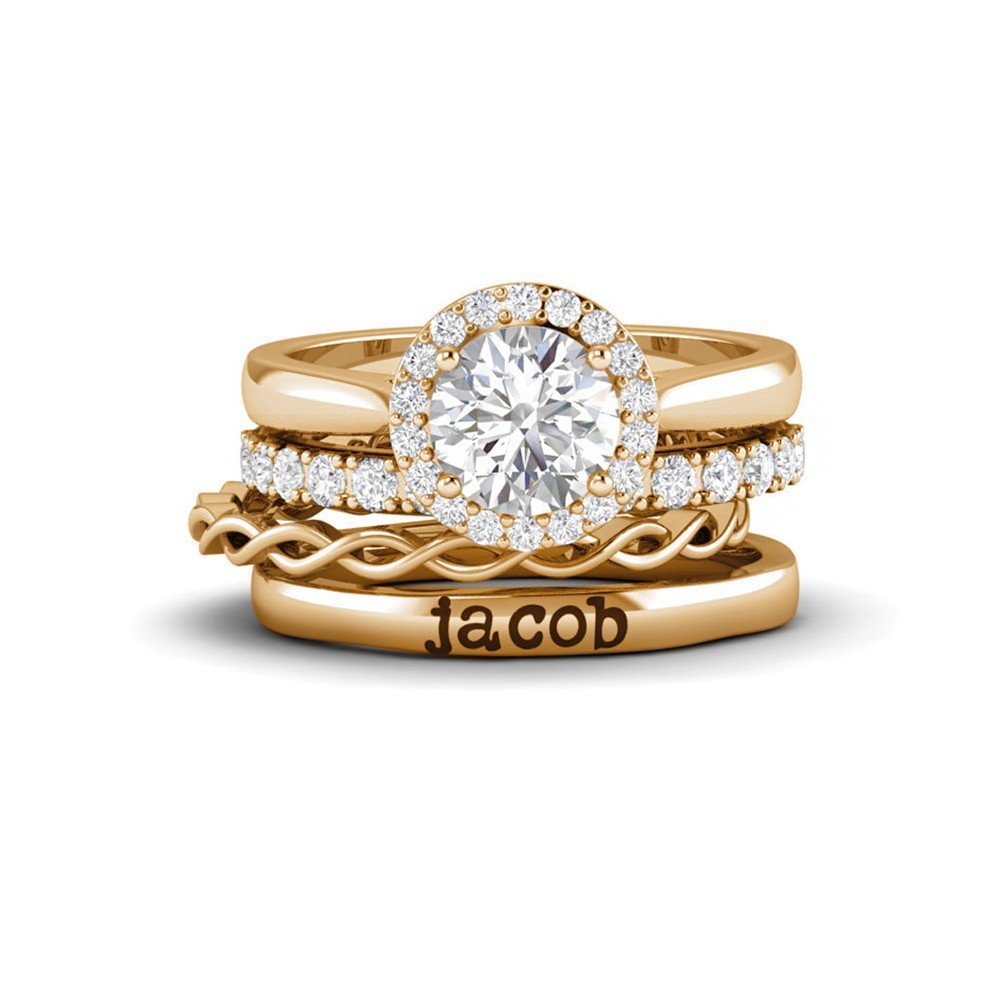 European and American  hot selling Valentine's Day combination zircon stacking ring ring fashion commuting trend multi-element personalized carving