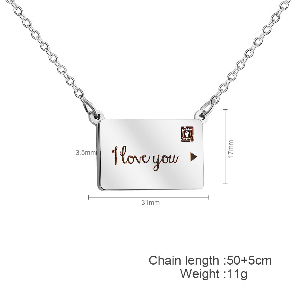 European and American  creative pull-out photo box pendant necklace, holiday birthday gifts, stainless steel engravable clavicle chain