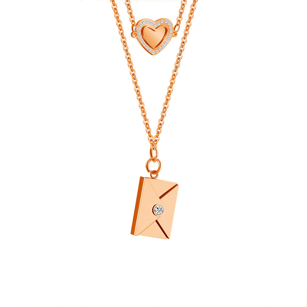 European and American valentine's day gift envelope necklace can be DIY lettering necklace women's fashion titanium silver clavicle chain pendant