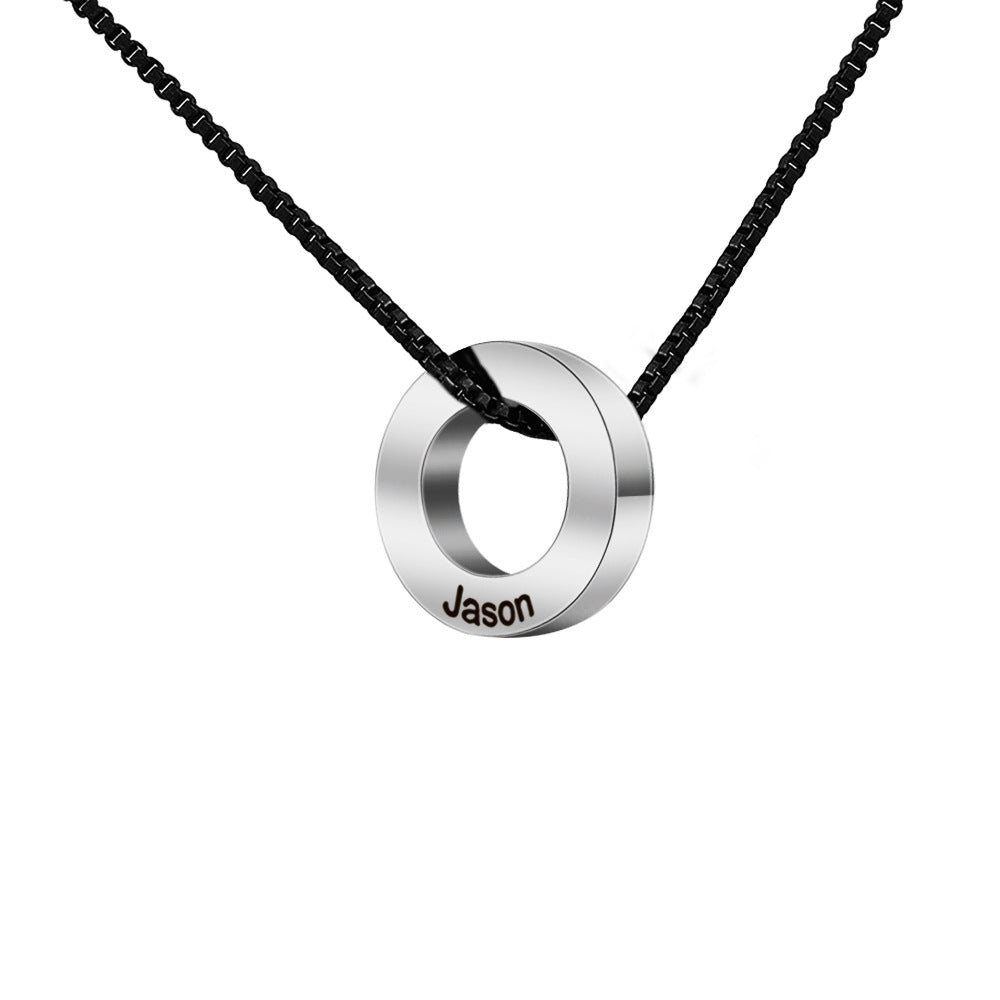 New personality beaded engraved name necklace pendant European and American men's tide silver box chain men's pendant