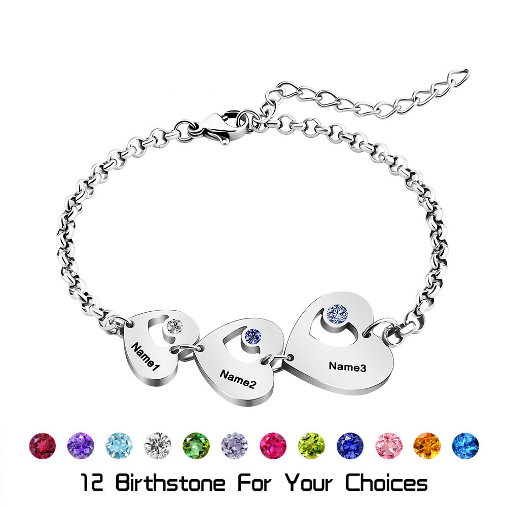 New personality bracelet for girls niche sense of luxury peach heart inlaid with diamonds DIY lettering silver bracelet jewelry