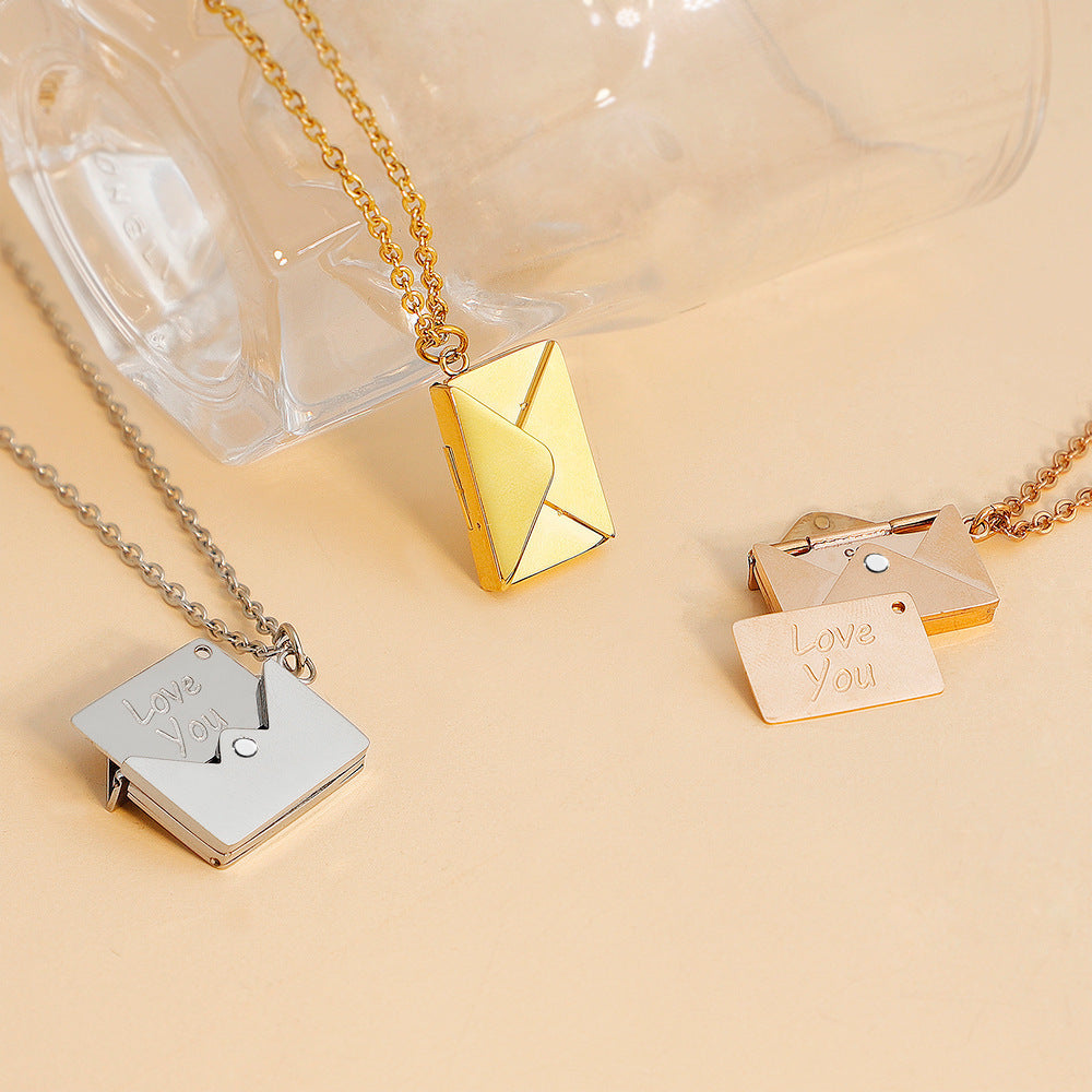 European and American valentine's day gift envelope necklace can be DIY lettering necklace women's fashion titanium silver clavicle chain pendant
