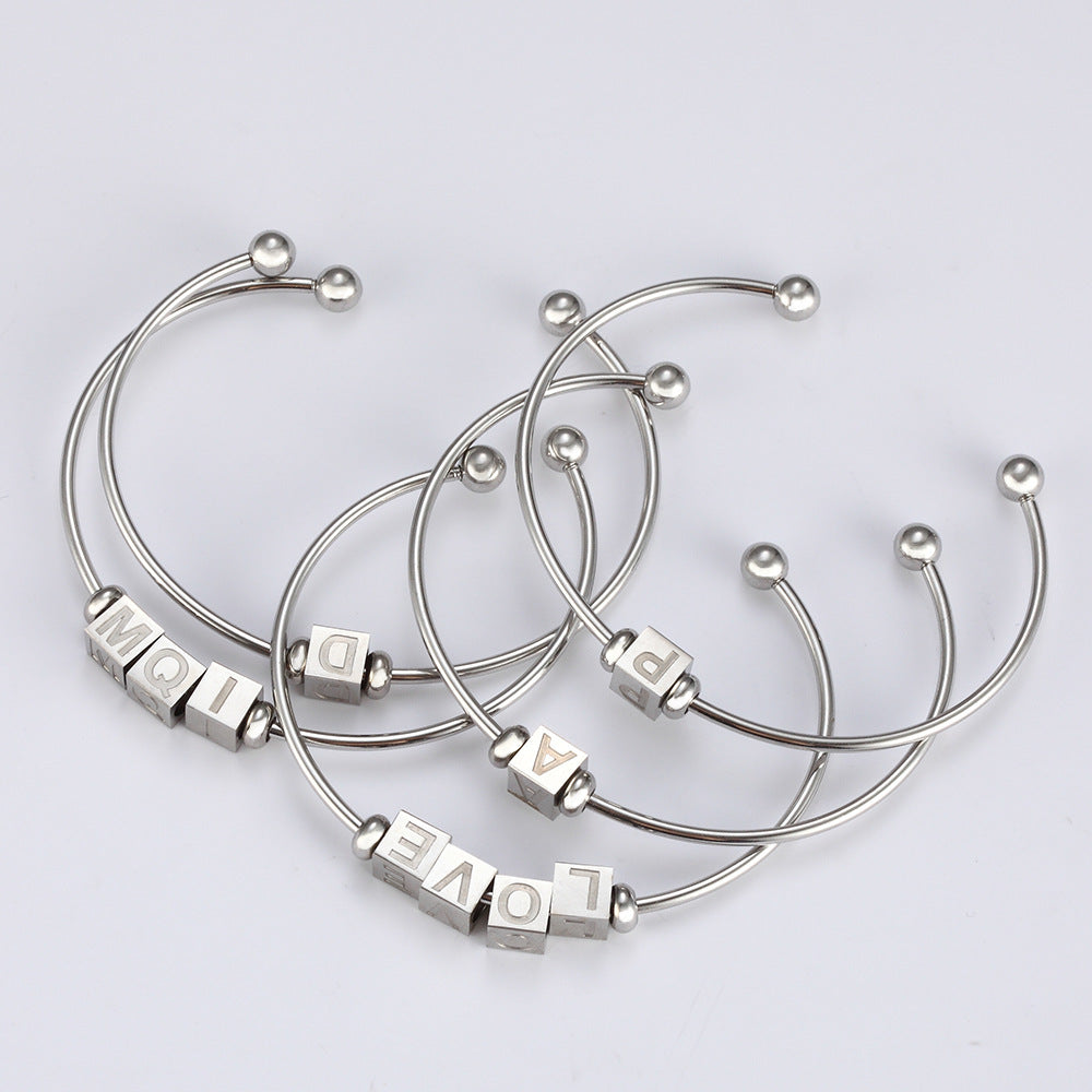 New stainless steel threaded mouth detachable activity bracelet DIY three-dimensional 24 English letter beaded bracelet