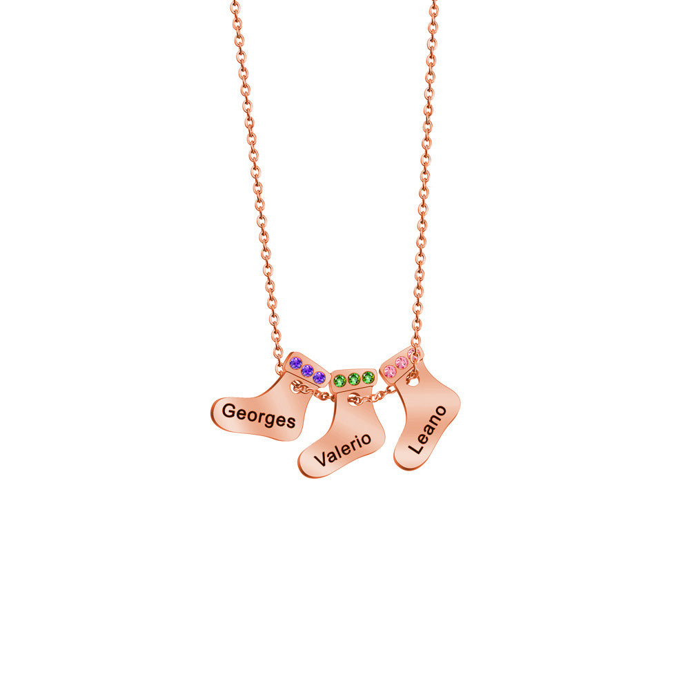 Christmas gift sock necklace fashion versatile silver  engraved name pendant creative personality gift clavicle chain