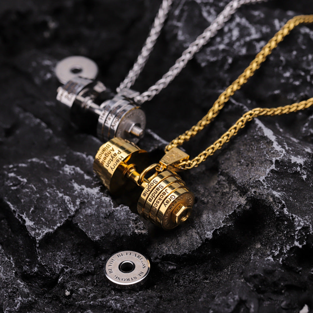 hot sale creative fashion fitness dumbbell men's necklace pendant stainless steel jewelry personality trendy can be customized