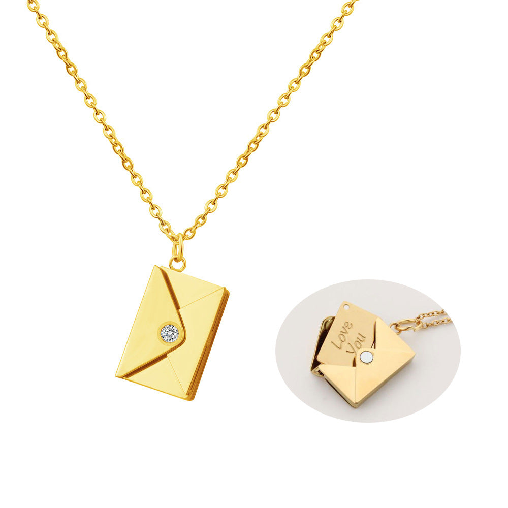 European and American valentine's day gift envelope necklace can be DIY lettering necklace women's fashion titanium silver clavicle chain pendant