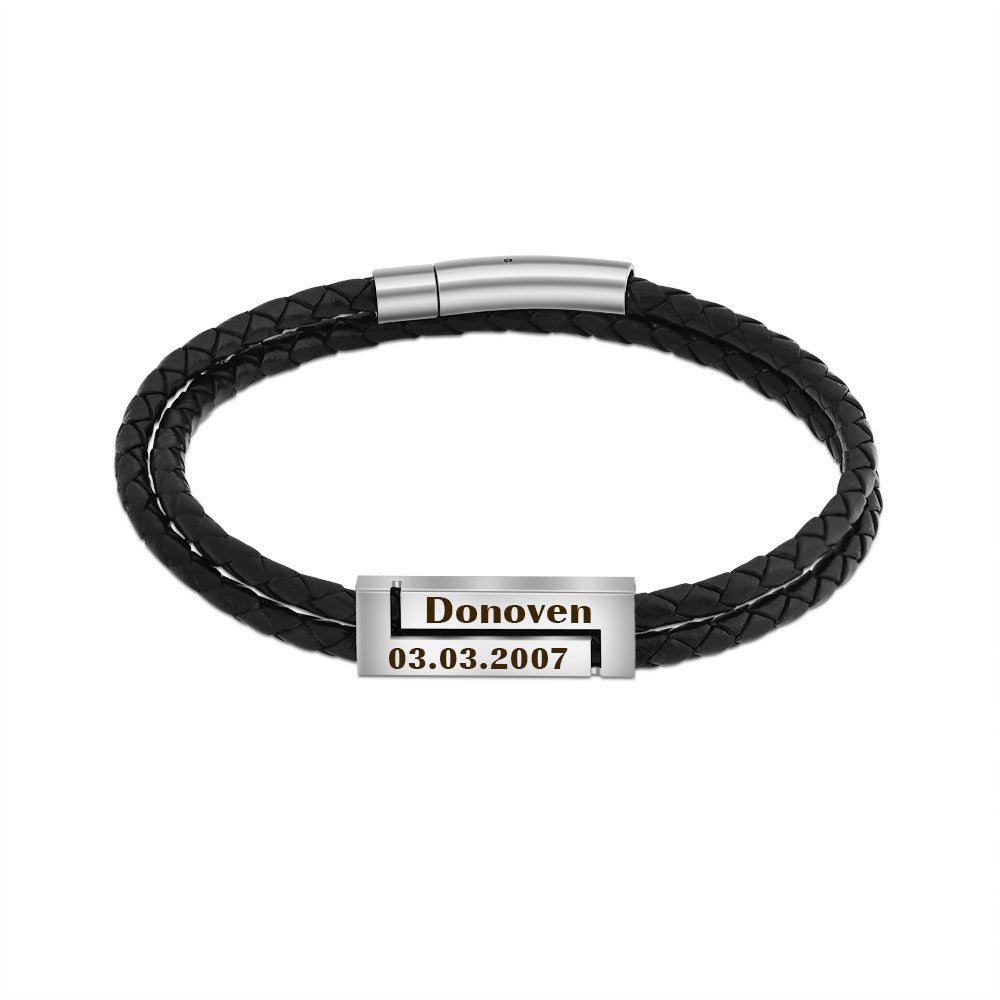 European and American fashion engraving woven personality DIY letter bracelet men's gift multi-color optional  bracelet