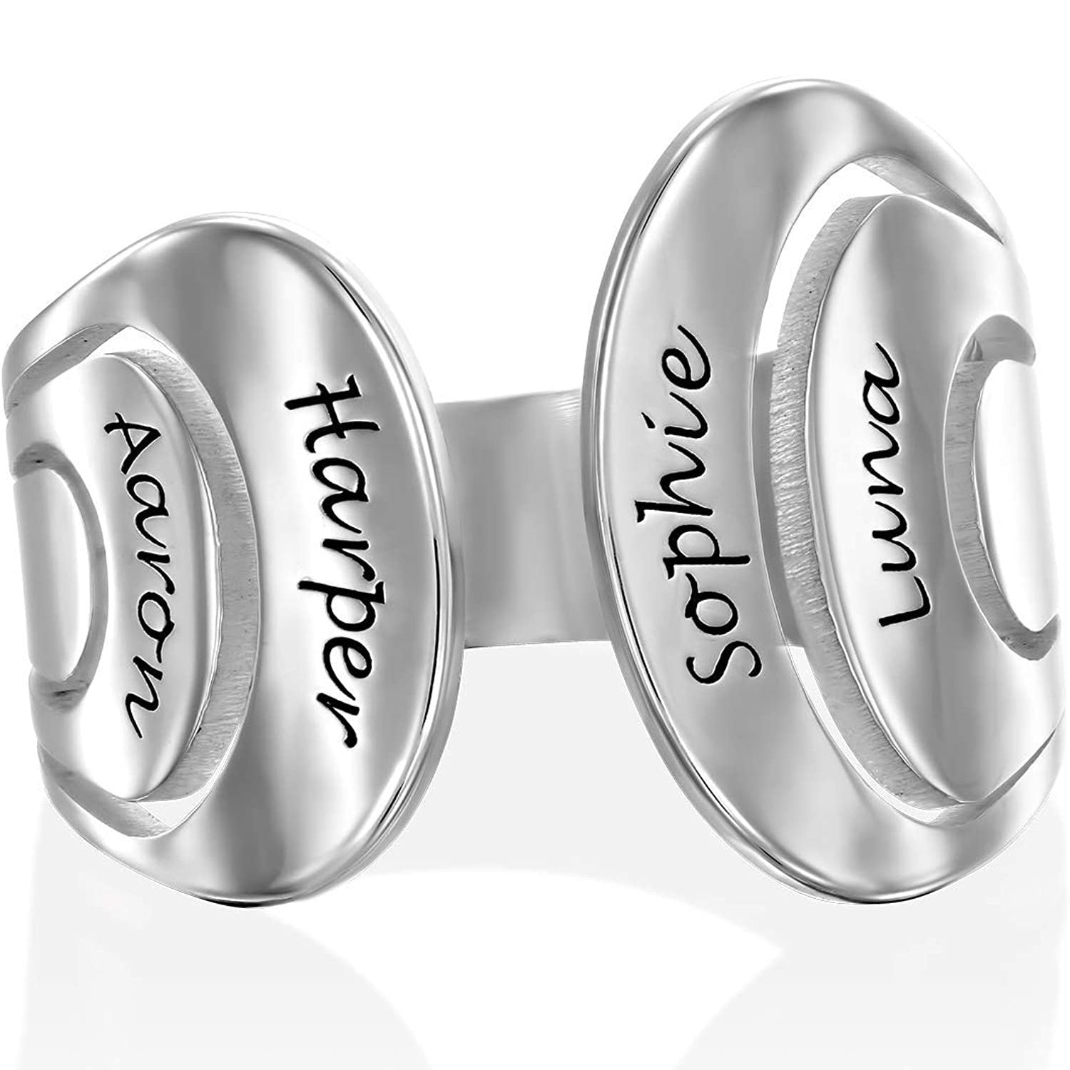 925 Silver Personalized Open Design Hug Ring Family Engraved Name Ring Mother's Day Jewelry Gift