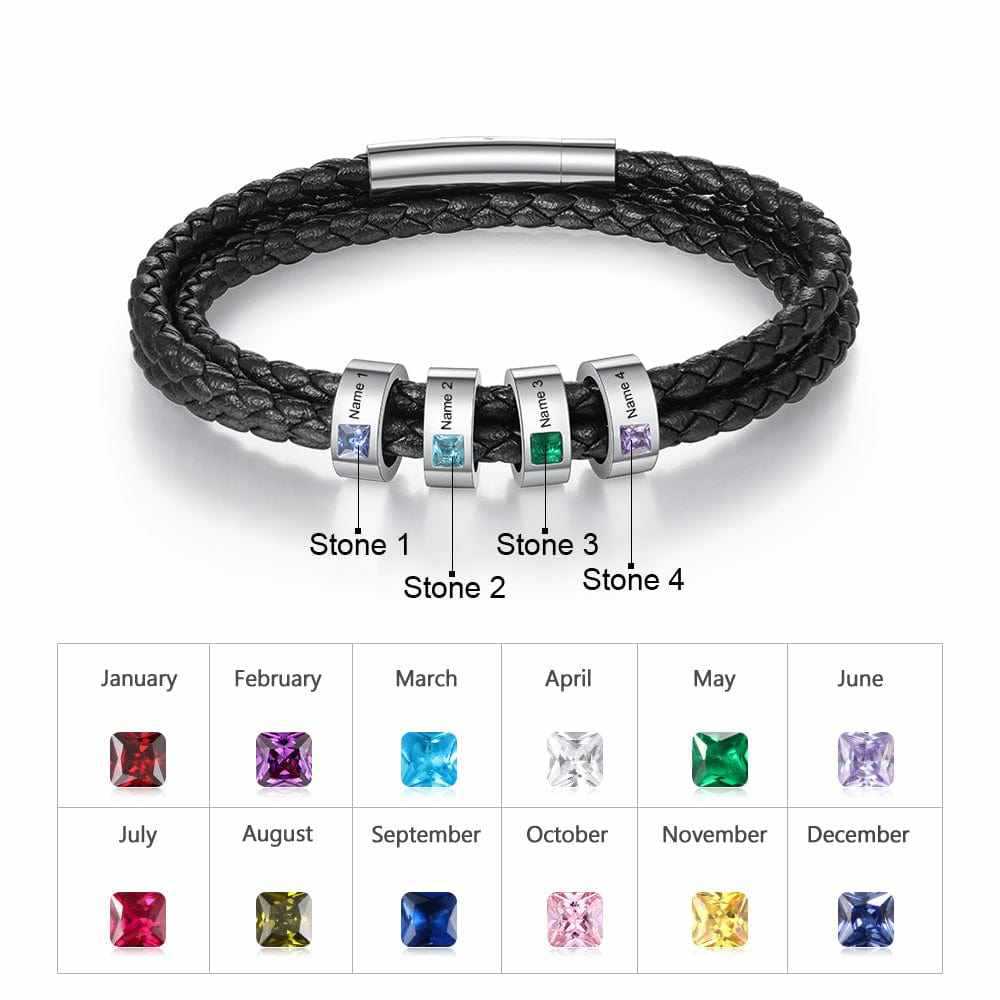 new men's personality leather bracelet DIY lettering inlaid square diamond beads bracelet jewelry gift factory