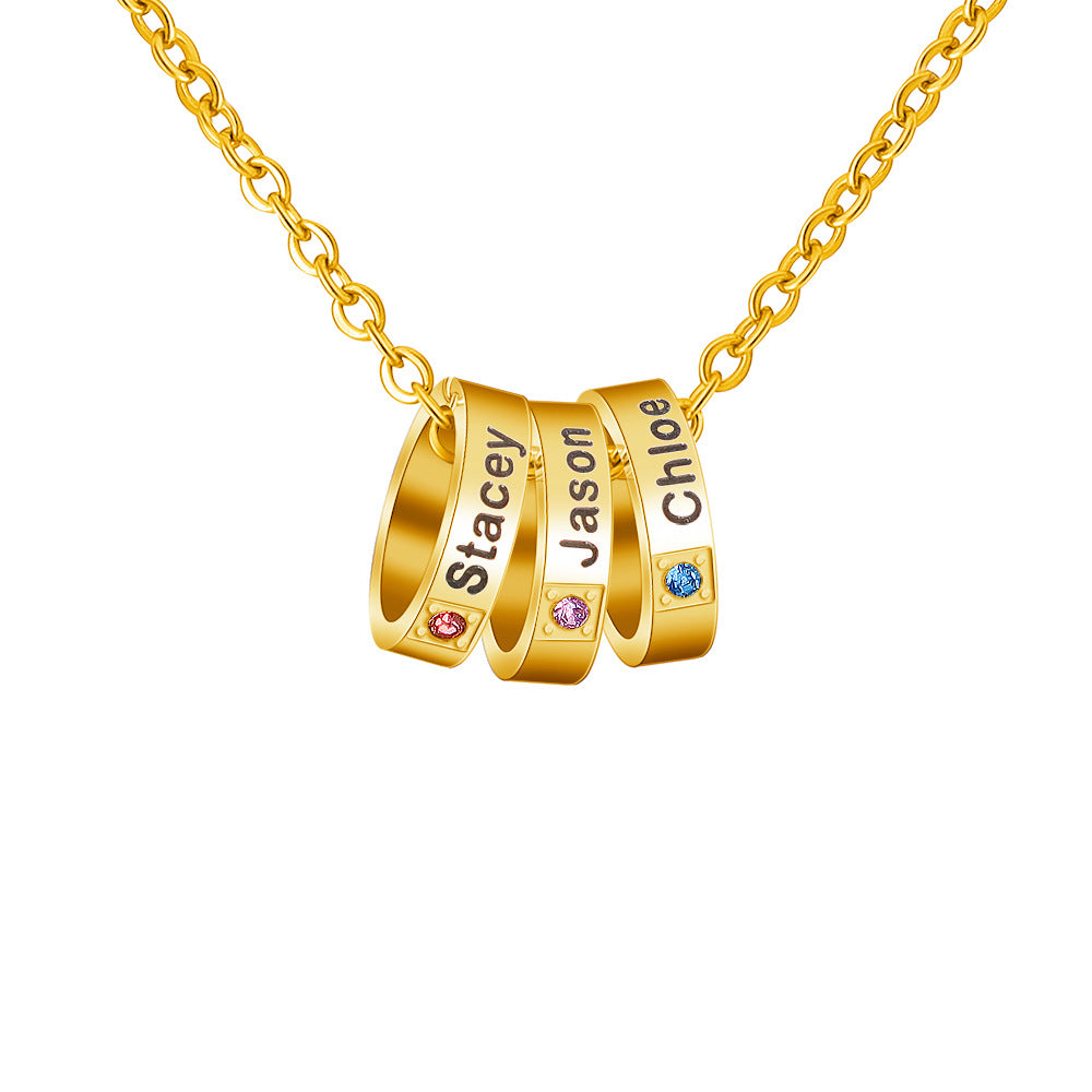 European and American new stainless steel ring lettering temperament titanium steel necklace 12 colors birthstone personality beaded clavicle chain