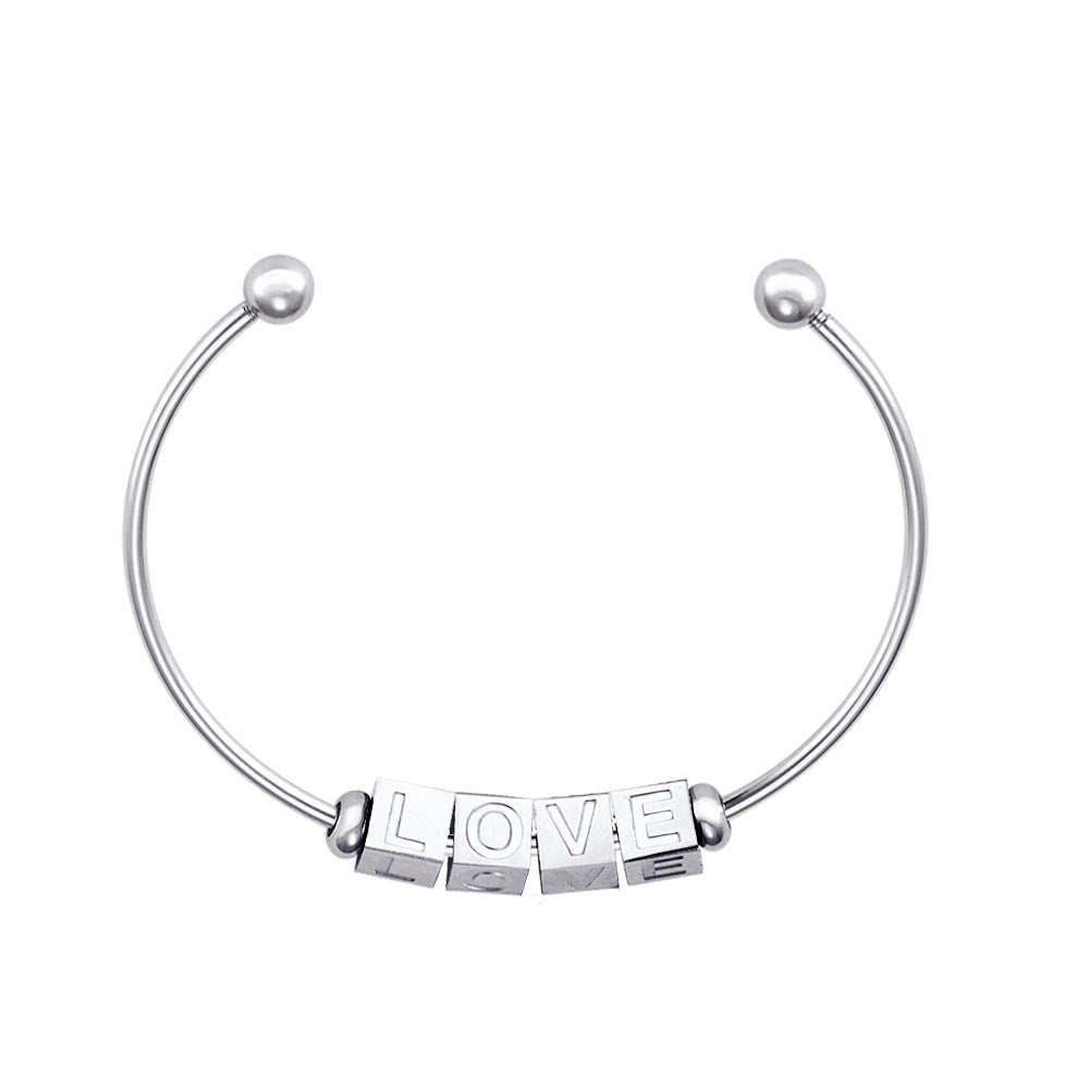 New stainless steel threaded mouth detachable activity bracelet DIY three-dimensional 24 English letter beaded bracelet