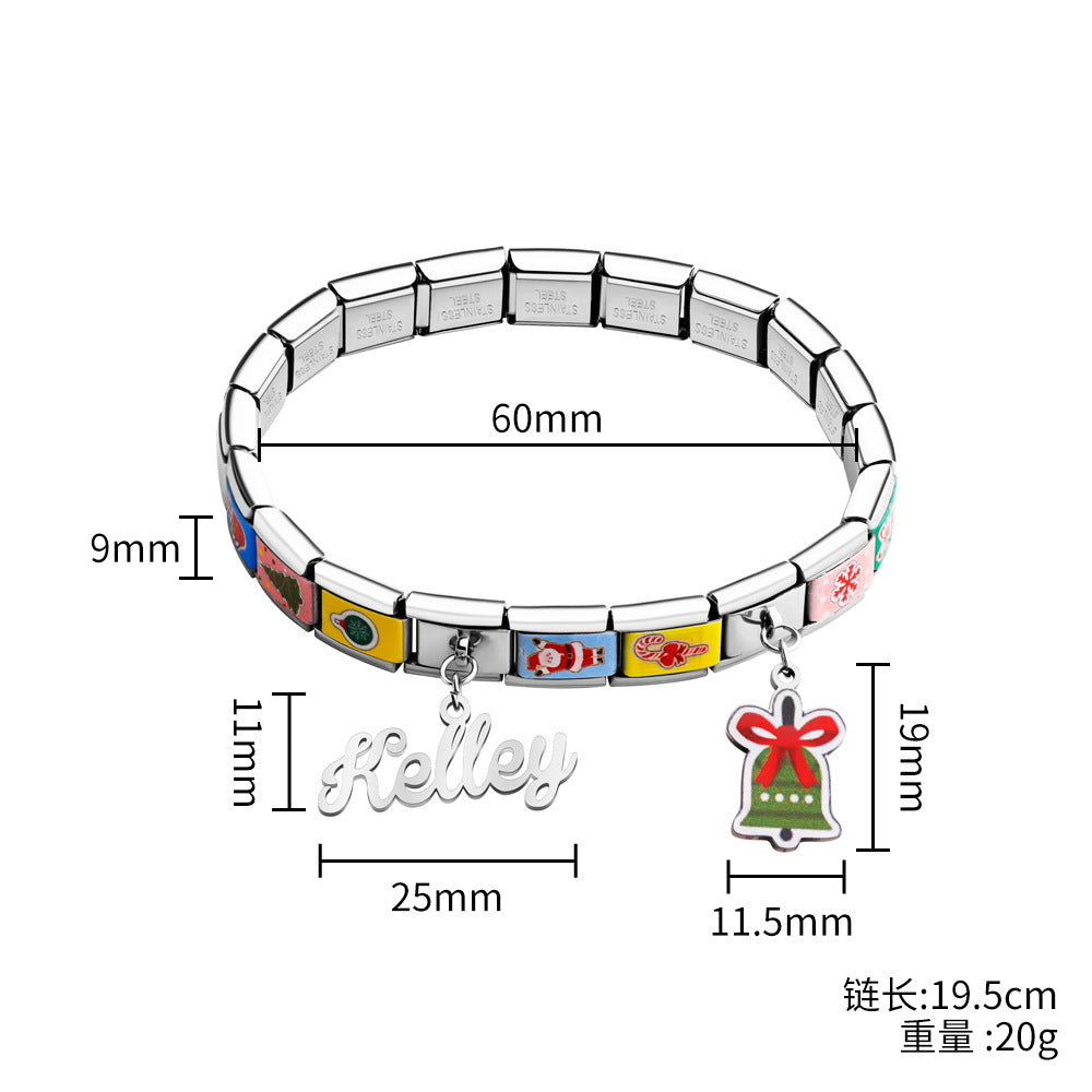 European and American new christmas gift color printing bracelet DIY engraved name bracelet stainless steel creative personality bracelet women