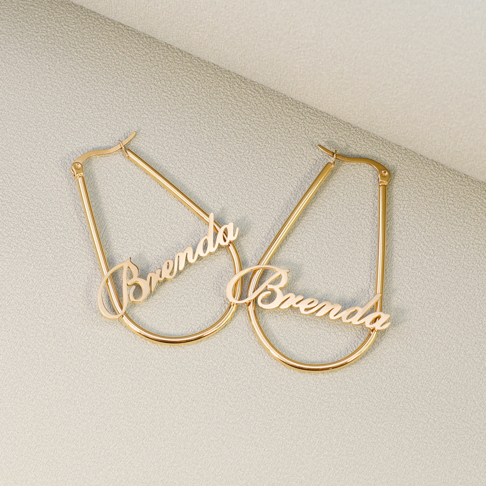 European and American Brenda U-shaped name earrings women's tide personality DIY English temperament earrings silver jewelry