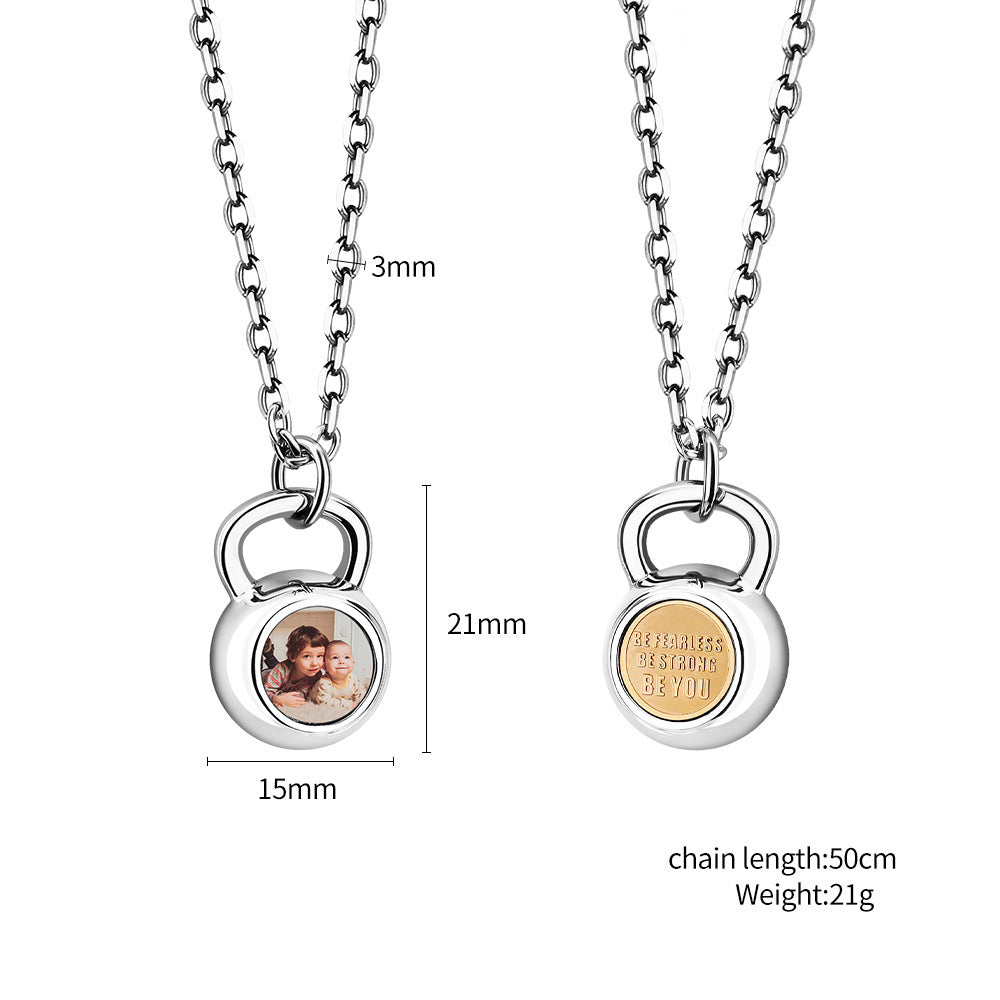 Cross-border trend men's pendant stainless steel fashion fitness sports style dumbbell necklace color print photo dazzling