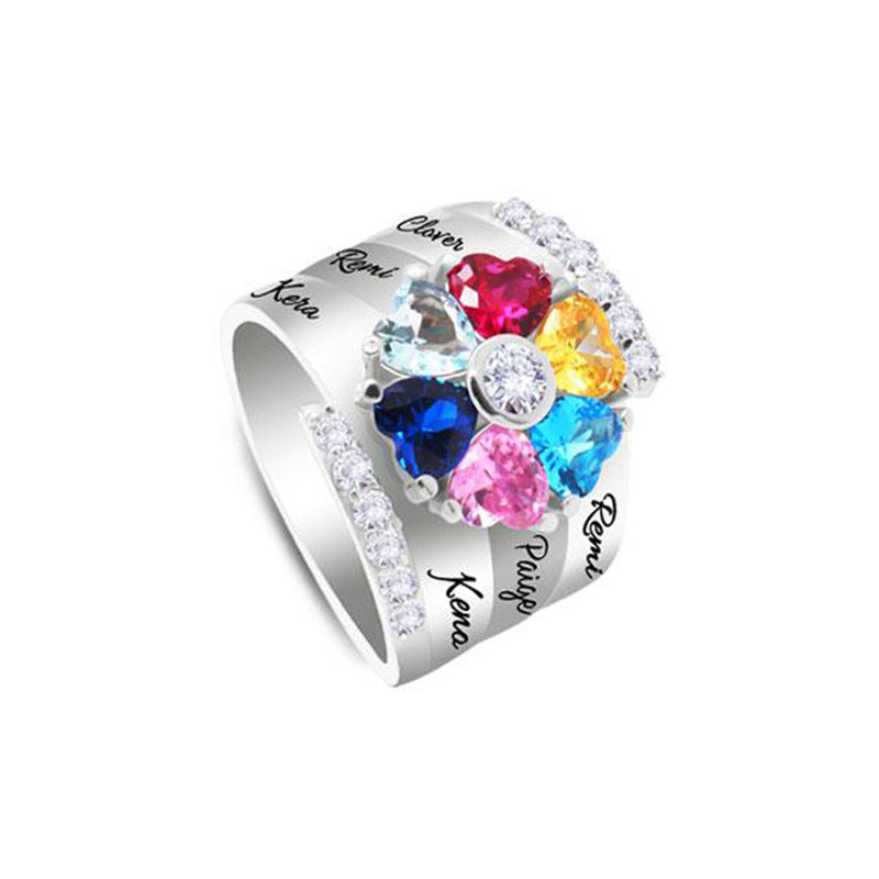 New Mother's Day Gift DIY Engraved Ring Hand Ornament Cross Border New Creative Fashion Micro Zircon Ring Woman