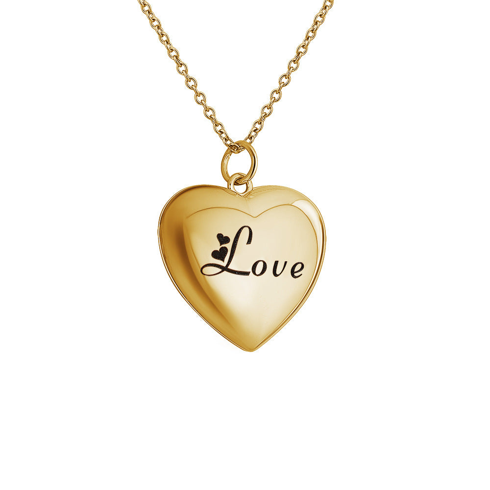 European and American  fashion simple love photo box necklace women's heart-shaped peach heart pendant clavicle chain