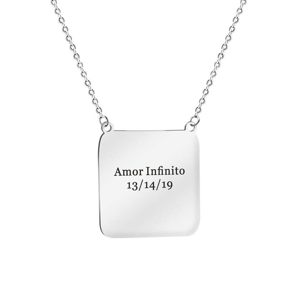 Father's Day European and American Personality Square Photo Frame Lettering Titanium Steel Necklace DIY Photo Pendant Parent-Child Gift Jewelry