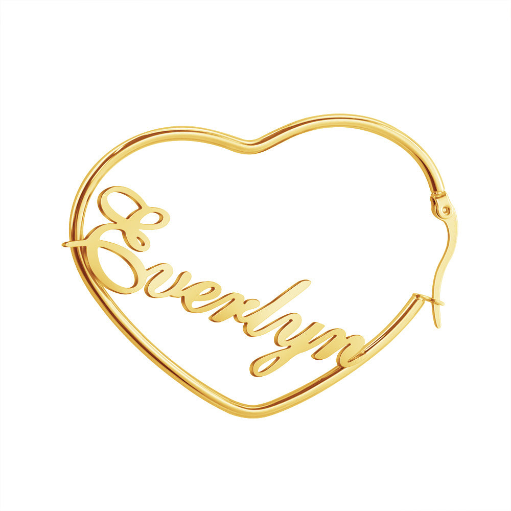 European and American new DIY English peach heart earrings girl pendant titanium silver stud earrings name creative fashion earrings