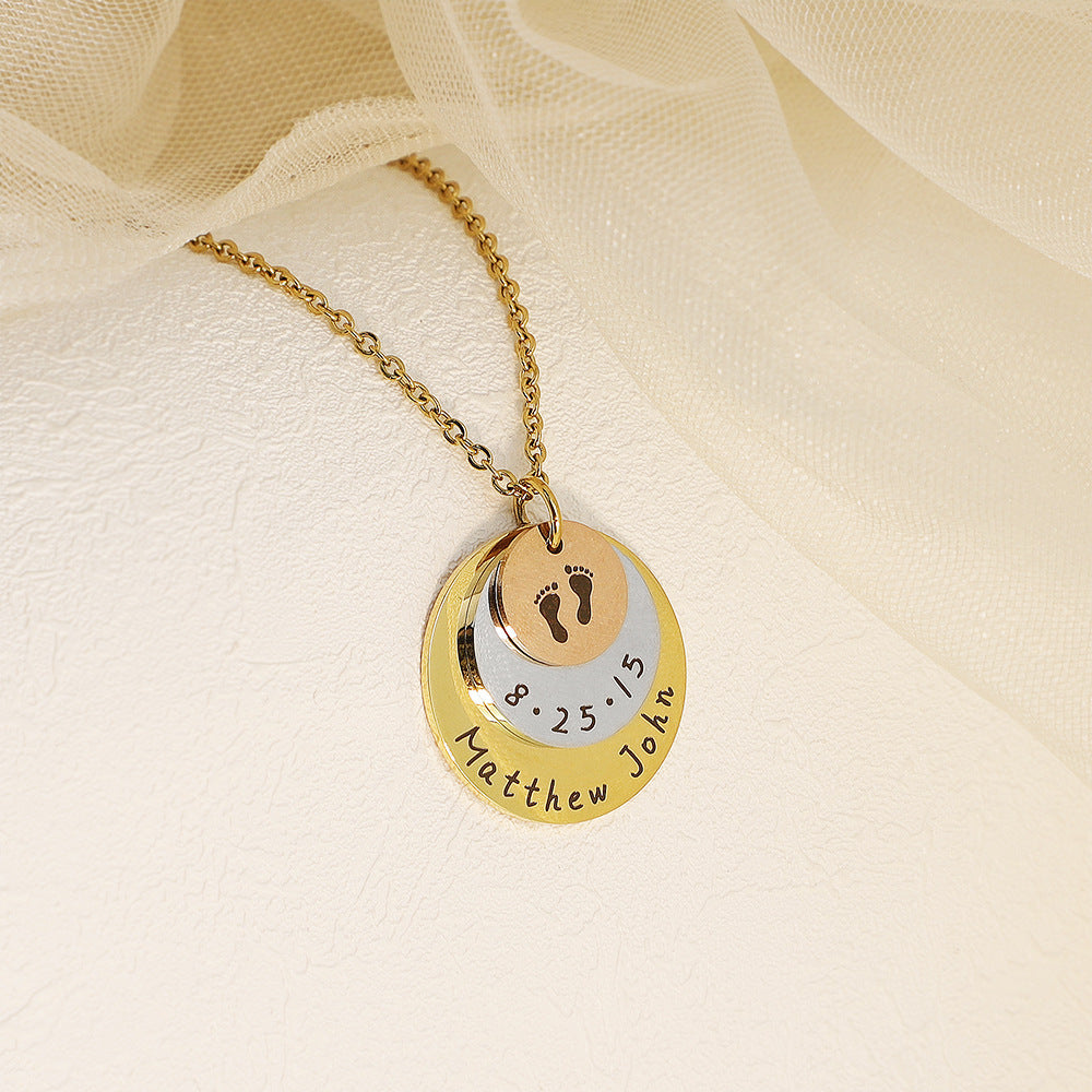 new disc clavicle chain female baby feet birth brand lettering necklace medallion pendant female