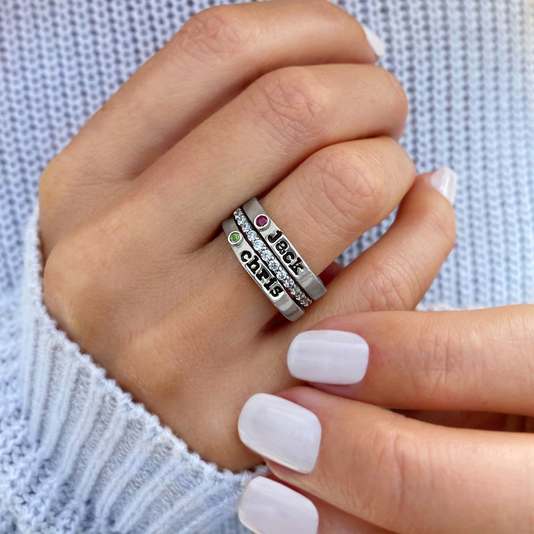 European and American  fashion Valentine's Day couple combination ring three stacking rings December birthstone name personalization