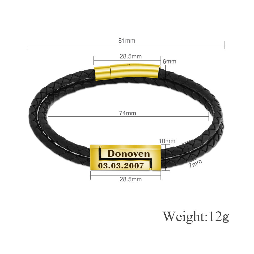 European and American fashion engraving woven personality DIY letter bracelet men's gift multi-color optional  bracelet