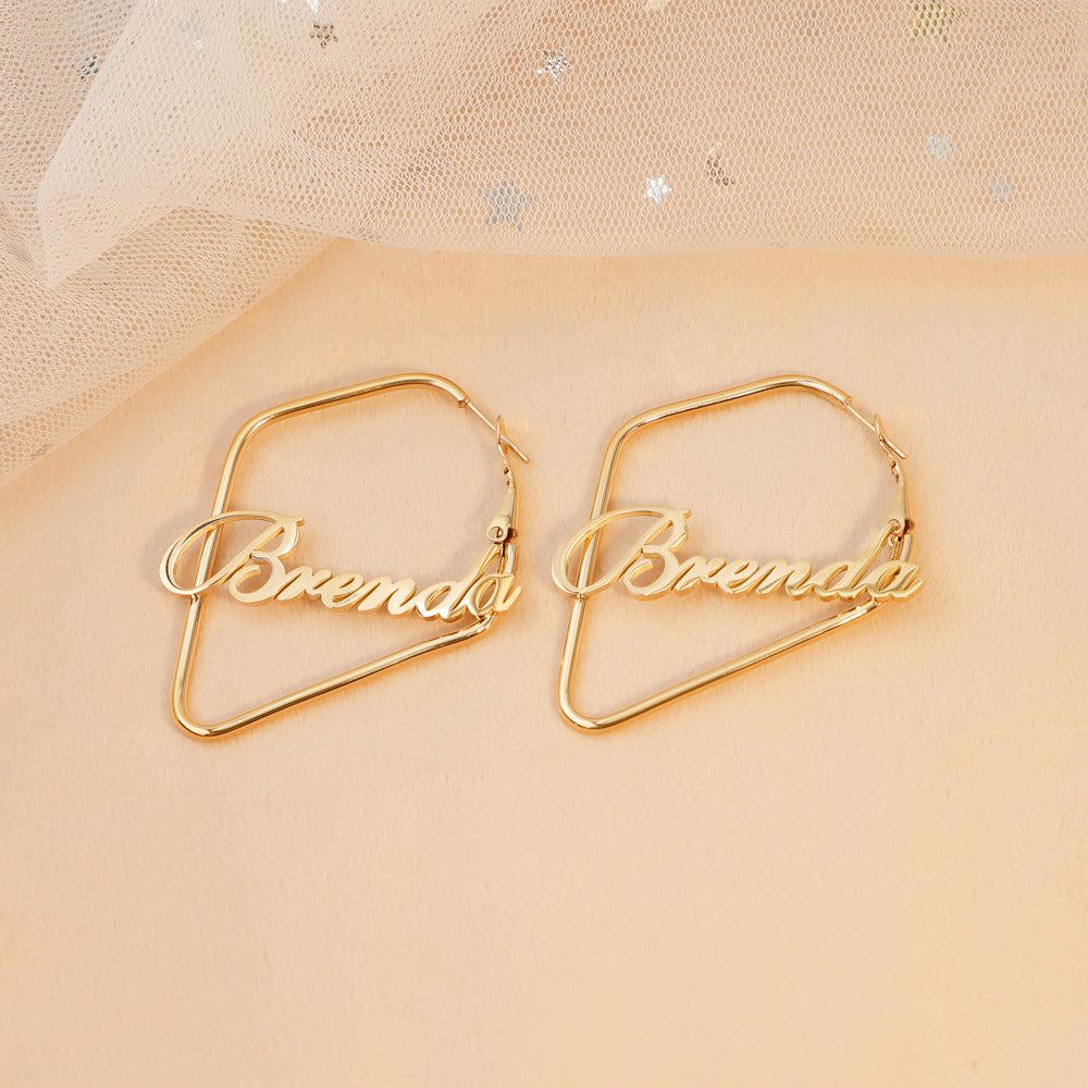 New creative irregular square English name Brenda earrings female titanium temperament stud earrings