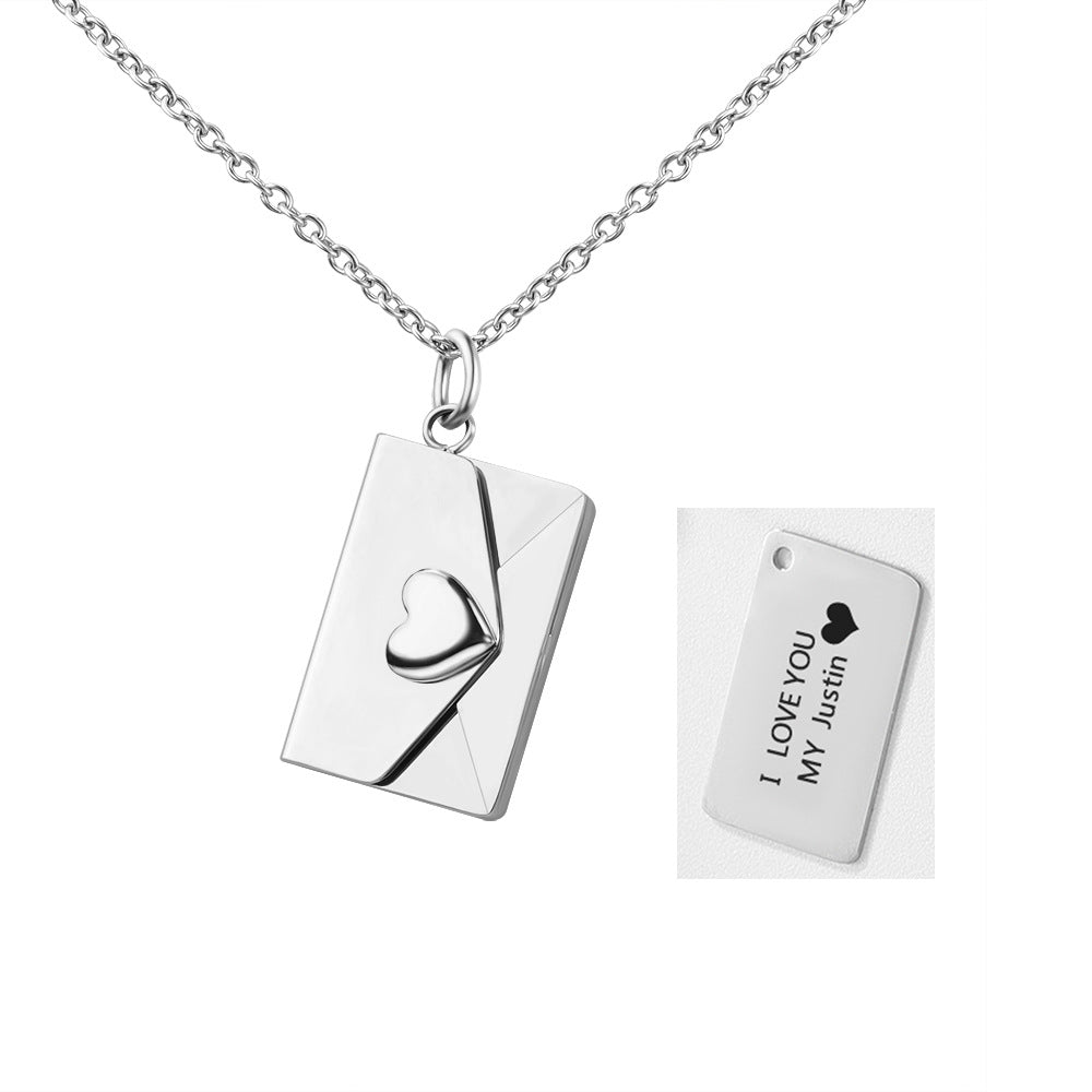European and American DIY personality fashion versatile love envelope necklace silver engraving clavicle chain Valentine's Day gifts