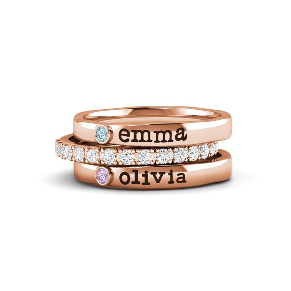 European and American  fashion Valentine's Day couple combination ring three stacking rings December birthstone name personalization