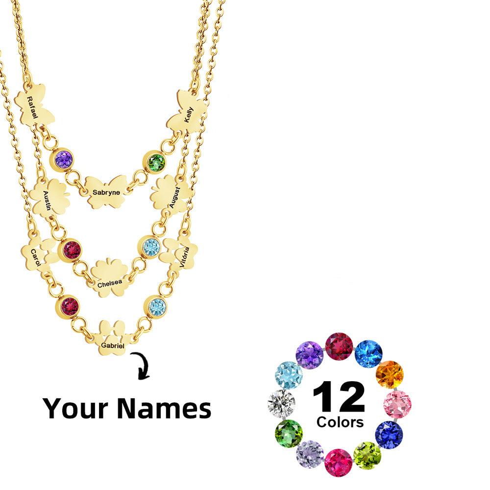 four-leaf clover lettering necklace women's  butterfly foot flower element birthstone bracelet