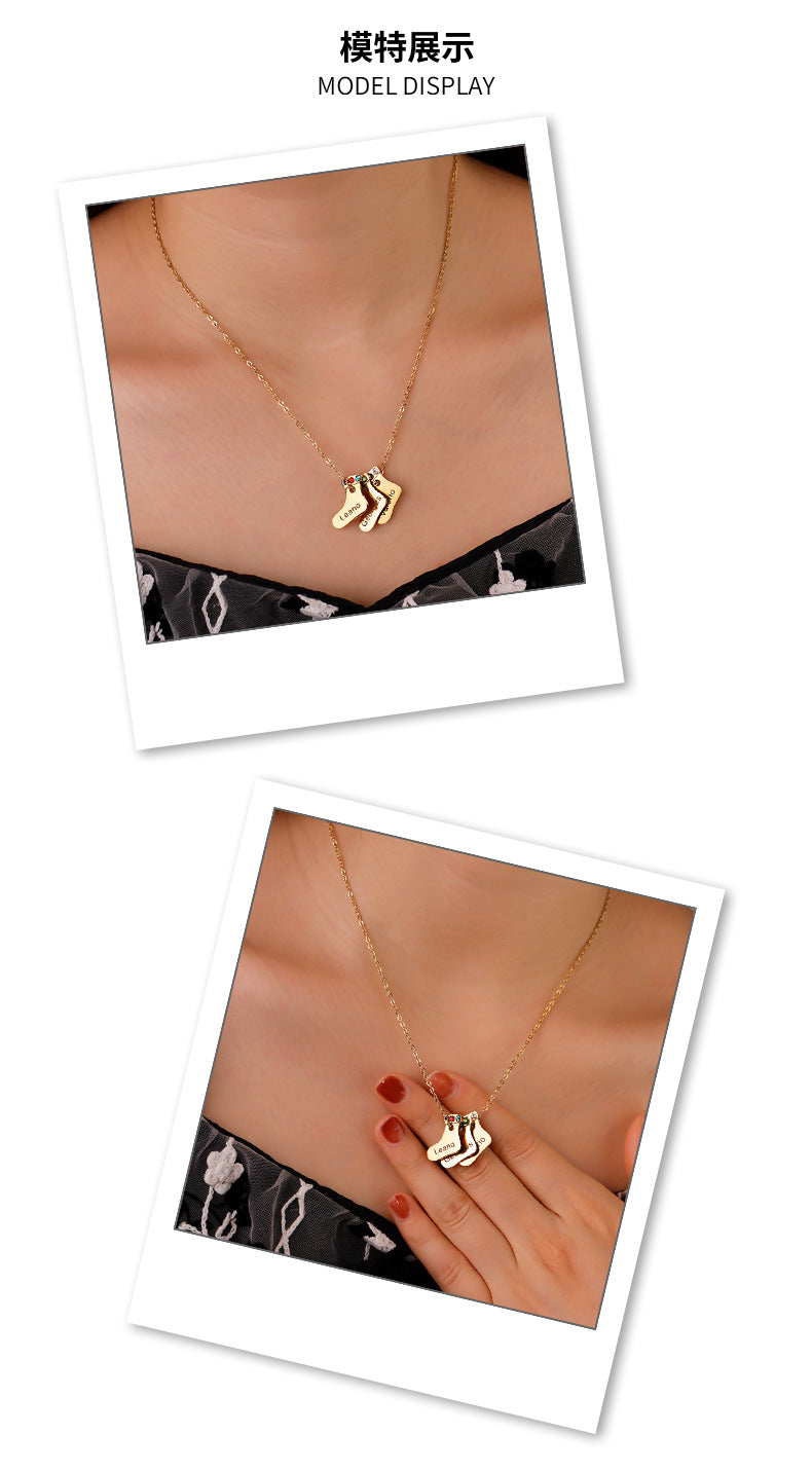 Christmas gift sock necklace fashion versatile silver  engraved name pendant creative personality gift clavicle chain