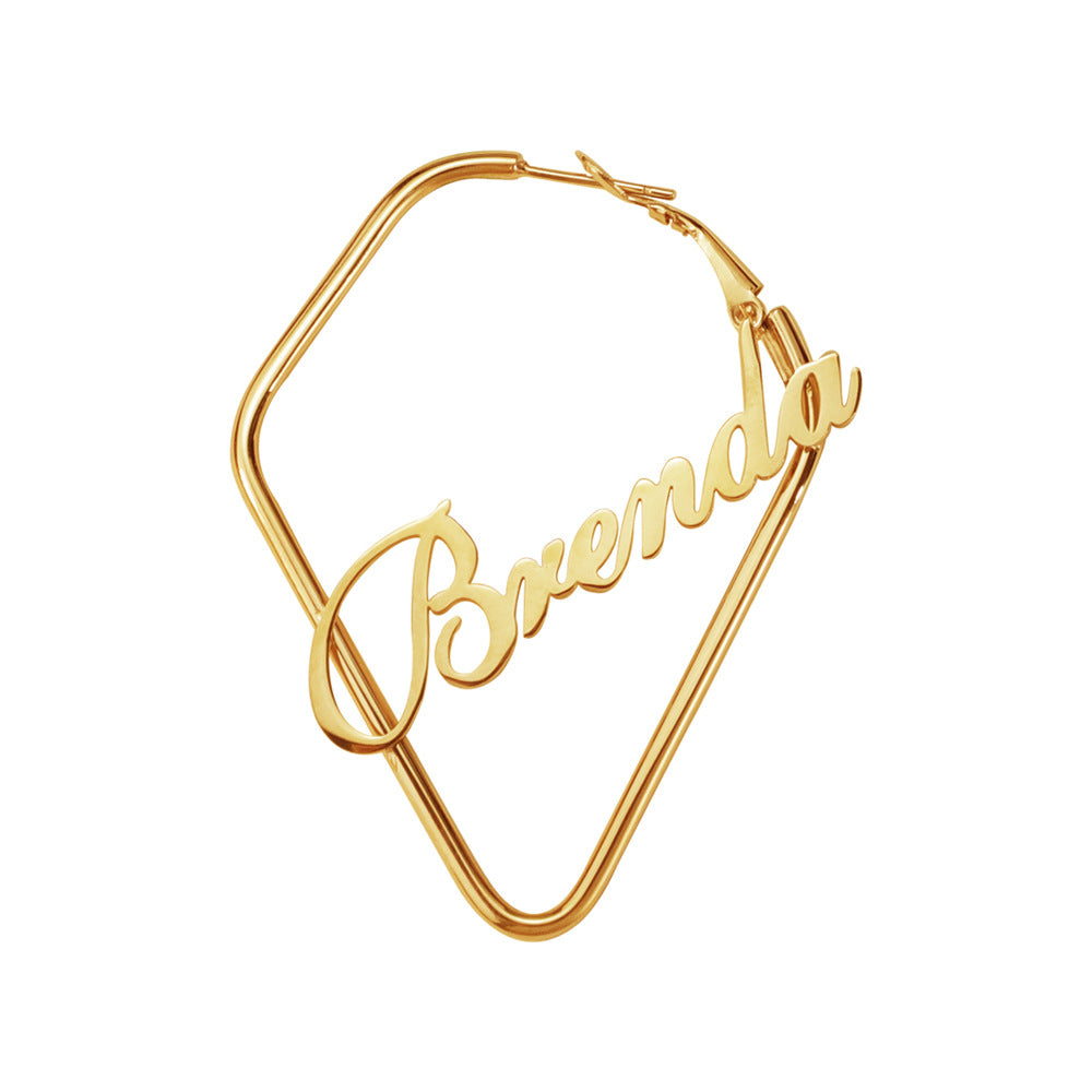 New creative irregular square English name Brenda earrings female titanium temperament stud earrings