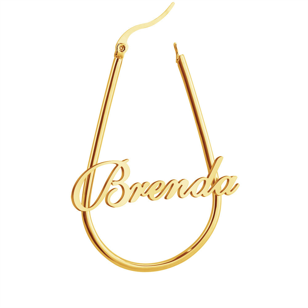 European and American Brenda U-shaped name earrings women's tide personality DIY English temperament earrings silver jewelry