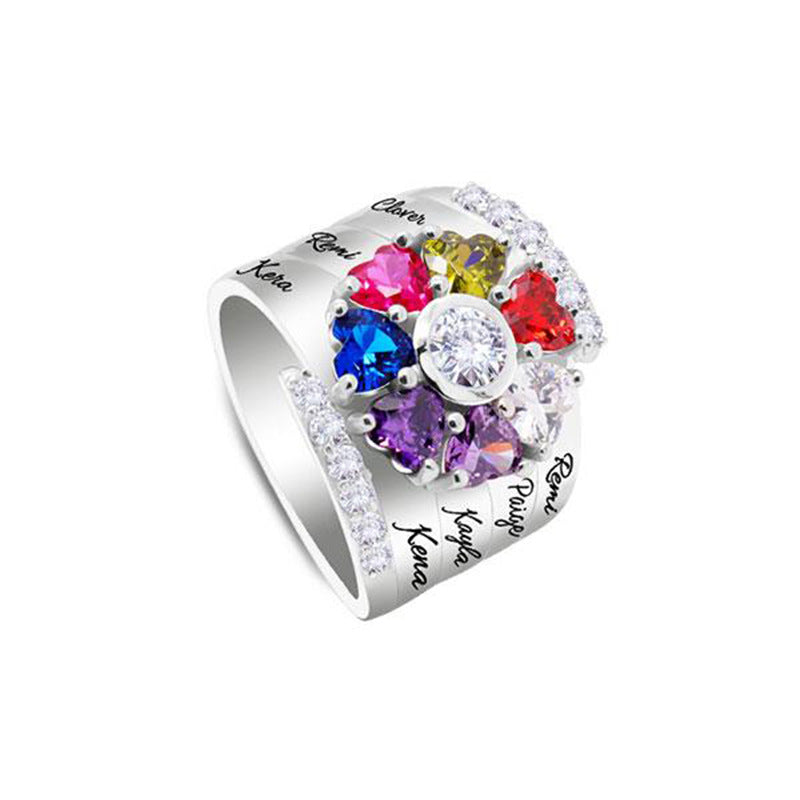 New Mother's Day Gift DIY Engraved Ring Hand Ornament Cross Border New Creative Fashion Micro Zircon Ring Woman