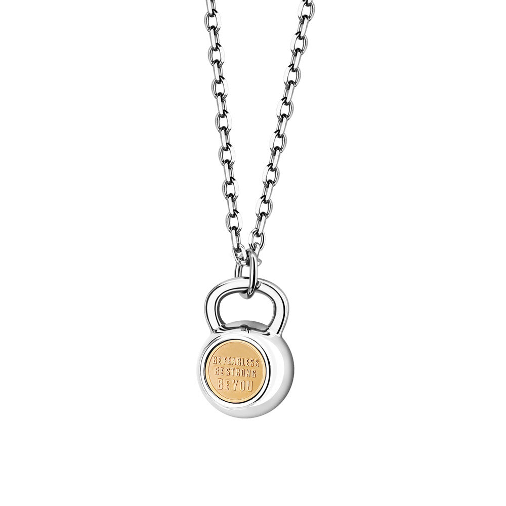 Cross-border trend men's pendant stainless steel fashion fitness sports style dumbbell necklace color print photo dazzling