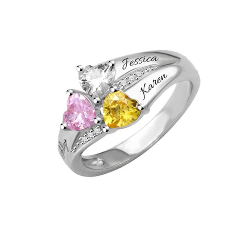 New Mother's Day Gift DIY Engraved Ring Hand Ornament Cross Border New Creative Fashion Micro Zircon Ring Woman