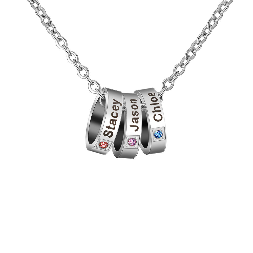 European and American new stainless steel ring lettering temperament titanium steel necklace 12 colors birthstone personality beaded clavicle chain